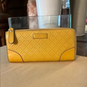 Long Yellow  Leather Zip Around GUCCI Wallet